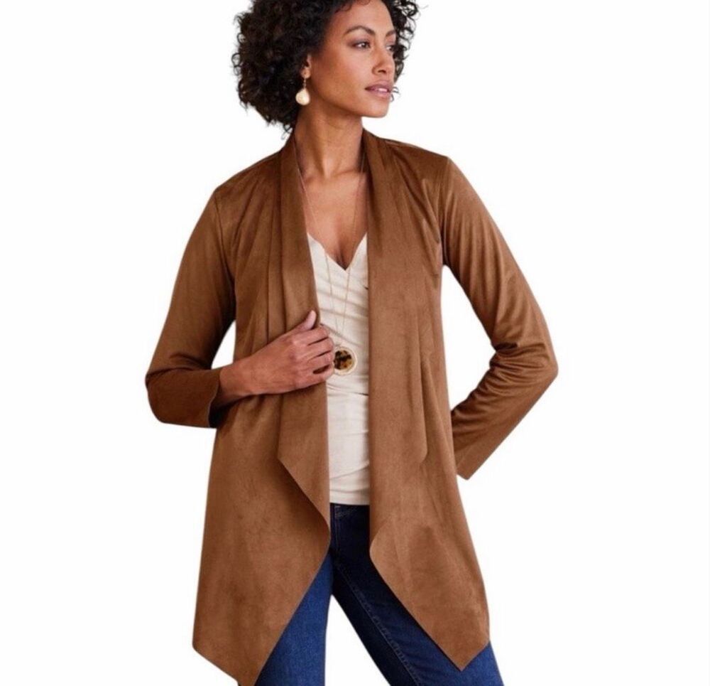Soft Surroundings Women's Shape Drape Faux Suede Jacket Saddle L NWT